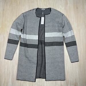 NWT Baciano Black White Monochrome Open Front Knit Cardigan Sweater Medium